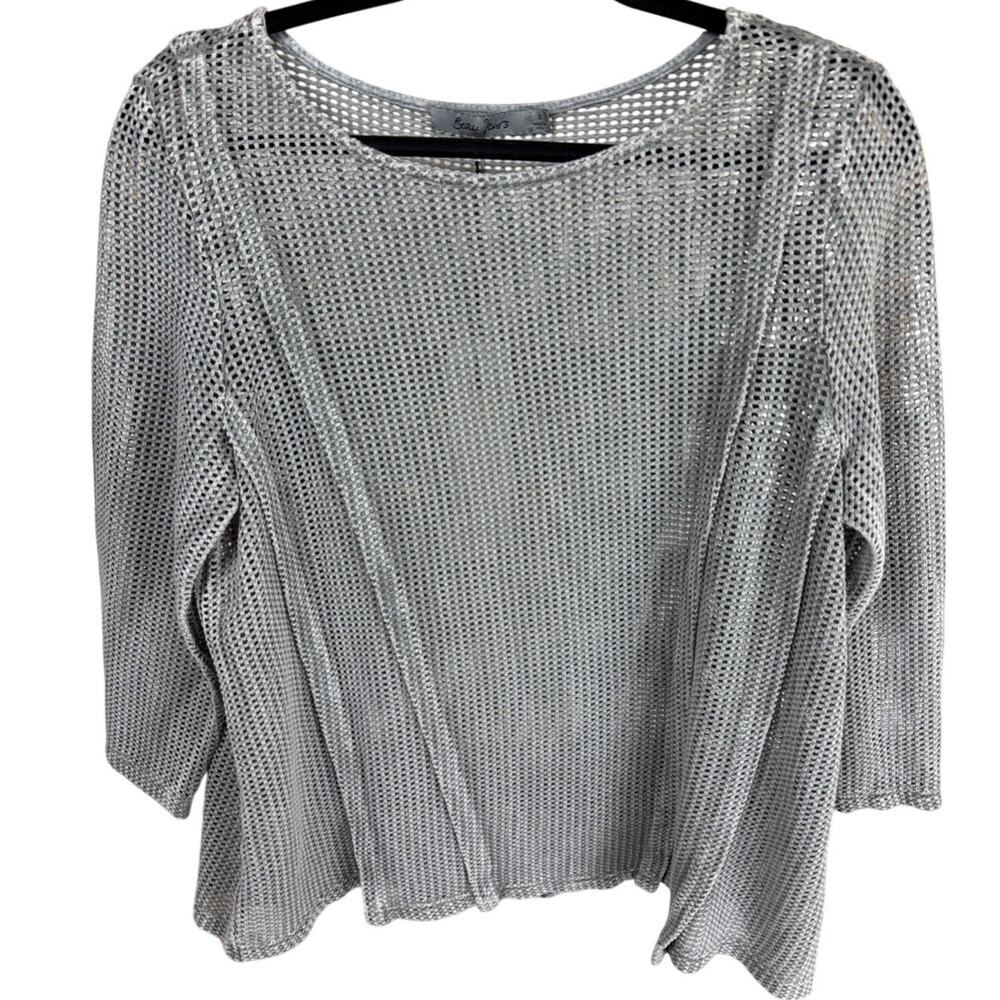 NWT Beau Jours by Chalet USA Gray Cotton Blend Mesh Scoop Neck Top Size Small